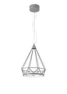 Radoroot Small Diamond Pendant, 1 x 8W LED, 3700K, Matt Grey, 3yrs Warranty