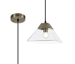 Resa Square Pendant Small, 1 Light E14, Antique Brass