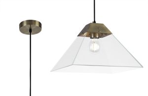 Resa Square Pendant Large, 1 Light E27, Antique Brass