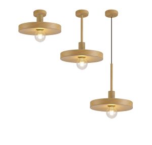 Rigatone 30cm Single Pendant, 1 Light Adjustable E27, Wood Effect