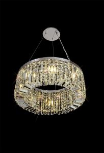 Roison 60cm Round Pendant Chandelier, 8 Light E14, Polished Chrome/Crystal