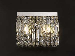 Roison 29x13cm Rectangular Small Wall Lamp, 2 Light E14, Polished Chrome/Crystal