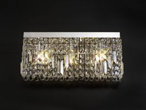 Roison 50x24cm Rectangular Large Wall Lamp, 3 Light E14, Polished Chrome/Crystal
