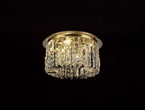 Roison 45cm Round Flush Chandelier, 5 Light E14, Gold/Crystal