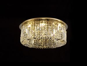 Roison 65cm Round Flush Chandelier, 8 Light E14, Gold/Crystal