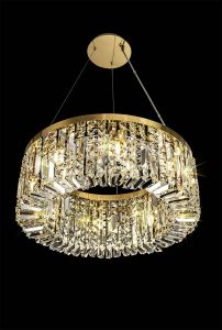 Roison 60cm Round Pendant Chandelier, 8 Light E14, Gold/Crystal