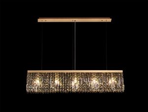 Roison 102x9cm Linear Pendant Chandelier, 5 Light E14, Gold/Crystal