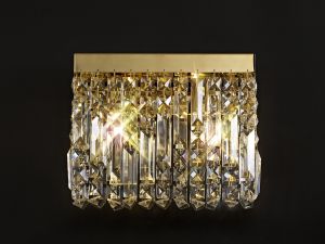 Roison 29x13cm Rectangular Small Wall Lamp, 2 Light E14, Gold/Crystal