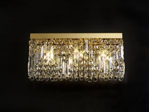 Roison 50x24cm Rectangular Large Wall Lamp, 3 Light E14, Gold/Crystal
