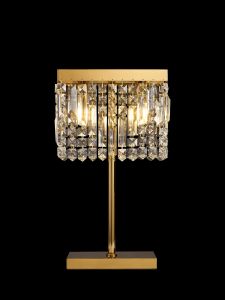 Roison 30x10cm Rectangular Table Lamp, 2 Light E14, Gold / Crystal