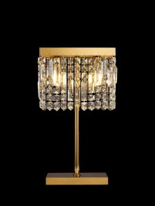 Roison 30x10cm Rectangular Crystal Table Lamp, 2 Light E14, Gold With Clear Crystal Strands