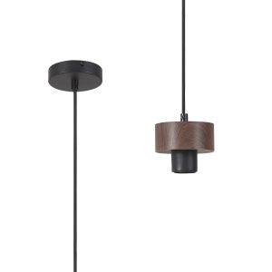 Konos 10cm Suspension (FRAME ONLY), 1 x E27, Matt Black / Walnut / Black Fabric