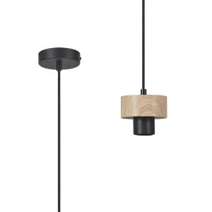 Konos 10cm Suspension (FRAME ONLY), 1 x E27, Matt Black / Teak / Black Fabric