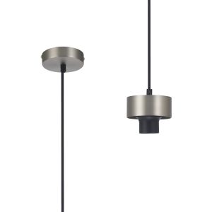 Konos 10cm Suspension (FRAME ONLY), 1 x E27, Satin Nickel / Black Fabric