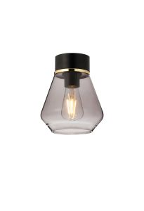 Konos 18cm 1 Light Ceiling E27, Withe Smoke Glass Shade Matt Black / Smoke