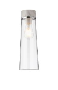 Konos 1 Light Ceiling E27, With Large Clear Cylindrical Cone Glass White Marble / Clear