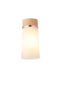 Konos 12cm 1 Light Ceiling E27, With Small Opal Cylindrical Cone Glass Teak / Opal / Matt Black