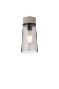 Konos 1 Light Ceiling E27, With Small Cylindrical Cone Smoke Grey Glass Shade Terrazzo Marble / Black