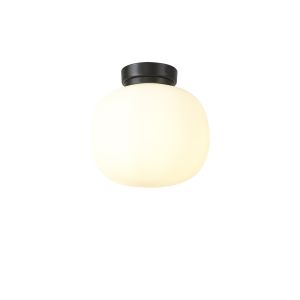 Horus Small Oval Ball Flush Fitting 1 Light E27 Matt Black Base With Frosted White Glass Globe