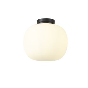 Horus Medium Oval Ball Flush Fitting 1 Light E27 Matt Black Base With Frosted White Glass Globe