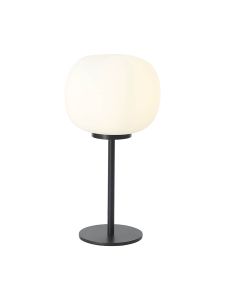 Horus Small Oval Ball Tall Table Lamp 1 Light E27 Matt Black Base With Frosted White Glass Globe