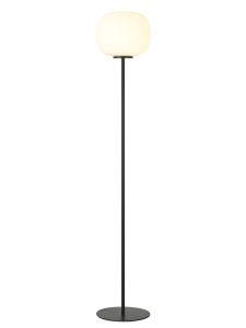 Horus Medium Oval Ball Floor Lamp 1 Light E27 Matt Black Base With Frosted White Glass Globe