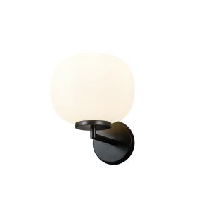Horus Small Oval Ball Wall Light 1 Light E27 Matt Black Base With Frosted White Glass Globe