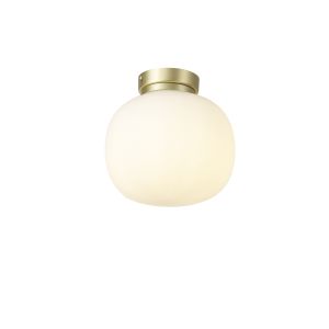 Horus Small Oval Ball Flush Fitting 1 Light E27 Satin Gold Base With Frosted White Glass Globe