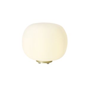 Horus Medium Oval Ball Table Lamp 1 Light E27 Satin Gold Base With Frosted White Glass Globe