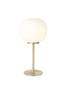 Horus Small Oval Ball Tall Table Lamp 1 Light E27 Satin Gold Base With Frosted White Glass Globe