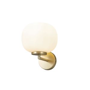 Horus Small Oval Ball Wall Light 1 Light E27 Satin Gold Base With Frosted White Glass Globe