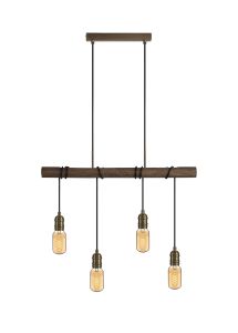Sciroppo Wood Pendant, 4 x E27, Medium Oak/Antique Brass