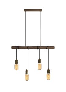 Sciroppo Pendant, 4 x E27, Medium Oak/Antique Brass