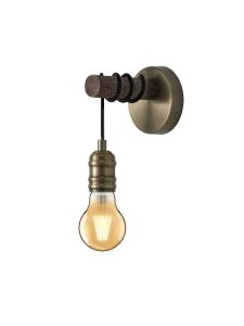 Sciroppo Wood Wall Light, 1 x E27, Medium Oak/Antique Brass