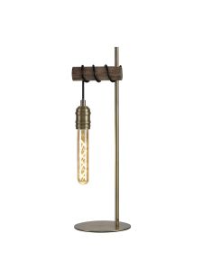 Sciroppo Wood Table Lamp, 1 x E27, Medium Oak/Antique Brass