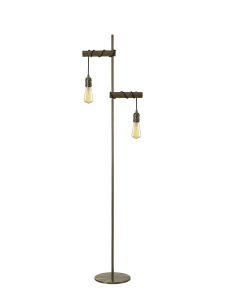 Sciroppo Floor Lamp, 2 x E27, Medium Oak/Antique Brass