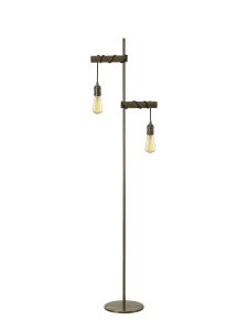 Sciroppo Wood Floor Lamp, 2 x E27, Medium Oak/Antique Brass