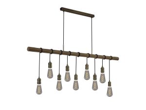 Sciroppo Wood Pendant, 9 x E27, Medium Oak/Antique Brass