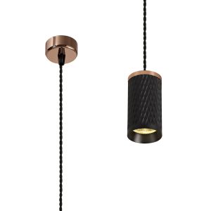 Seaford 1 Light 11cm Pendant Light GU10, Rose Gold/Sand Black