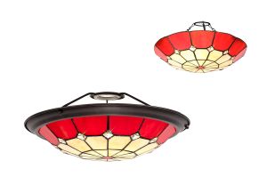 Seekingon Tiffany 35cm Non-electric Uplighter Shade, Cream/Red/Clear Crystal Centre/Aged Antique Brass Trim