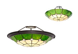 Seekingon Tiffany 35cm Non-Electric Uplighter Shade, Cream/Green/Clear Crystal Centre/Aged Antique Brass Trim