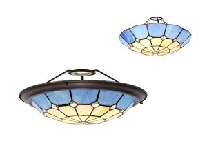 Seekingon Tiffany 35cm Non-electric Uplighter Shade, Cream/Rich Blue/Clear Crystal Centre/Aged Antique Brass Trim