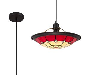 Seekingon 1 Light Pendant E27 With 35cm Tiffany Shade, Cmozarella/Red/Clear Crystal Centre/Aged Antique Brass Trim/Black