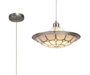 Seekingon 1 Light Pendant E27 With 35cm Tiffany Shade, Cream/Grey/Crystal Centre/Satin Nickel Brass Trim/Satin Nickel