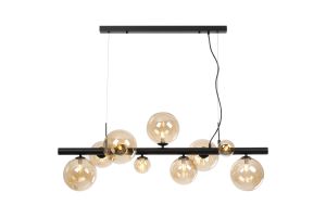 Monza Linear Pendant, 9 x G9, Satin Black, Amber Plated Glass