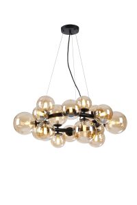 Monza 70cm Circular Pendant, 16 x G9, Satin Black, Amber Plated Glass