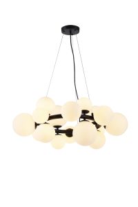 Monza 70cm Circular Pendant, 16 x G9, Satin Black, Opal Glass