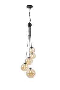 Monza 27cm Pendant, 5 x G9, Satin Black, Amber Plated Glass