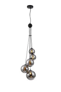 Monza 27cm Pendant, 5 x G9, Satin Black, Chrome Plated Glass