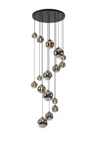 Monza 60cm Pendant, 16 x G9, Satin Black, Chrome Plated Glass